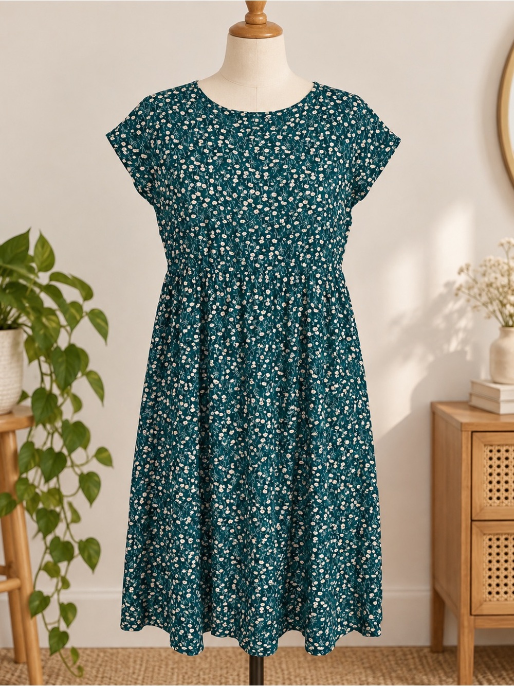 Emery Rose Teal Floral Midi Dress